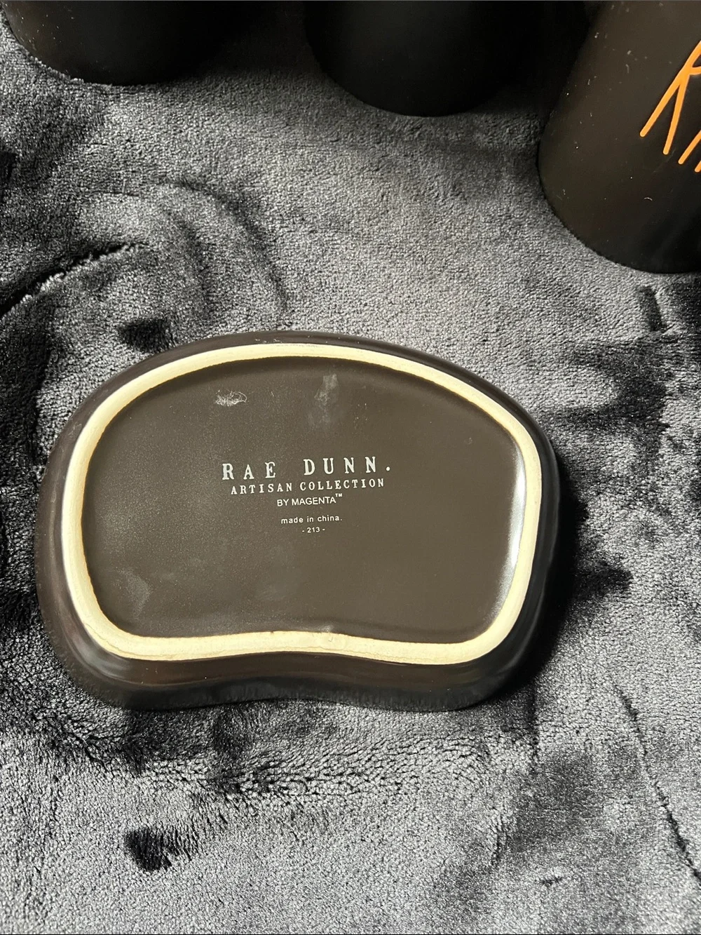 Rae Dunn Black Bath Accessory Set with Copper Lettering